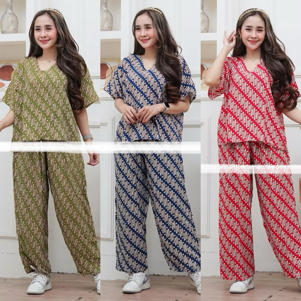 LD 120cm Setelan Rayon One Set Kulot Seno CP / Piyama Pajamas Homewear Batik Setelan Motif Seno