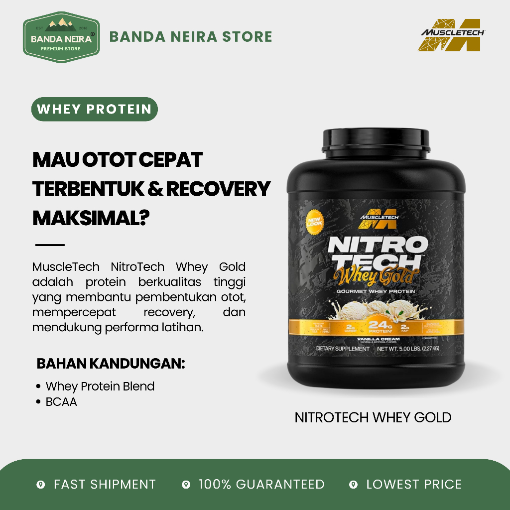 MUSCLETECH NITROTECH 100% Whey Gold Protein | 5 LBS | 69 SAJIAN | 2.28 KG | 2280 GR