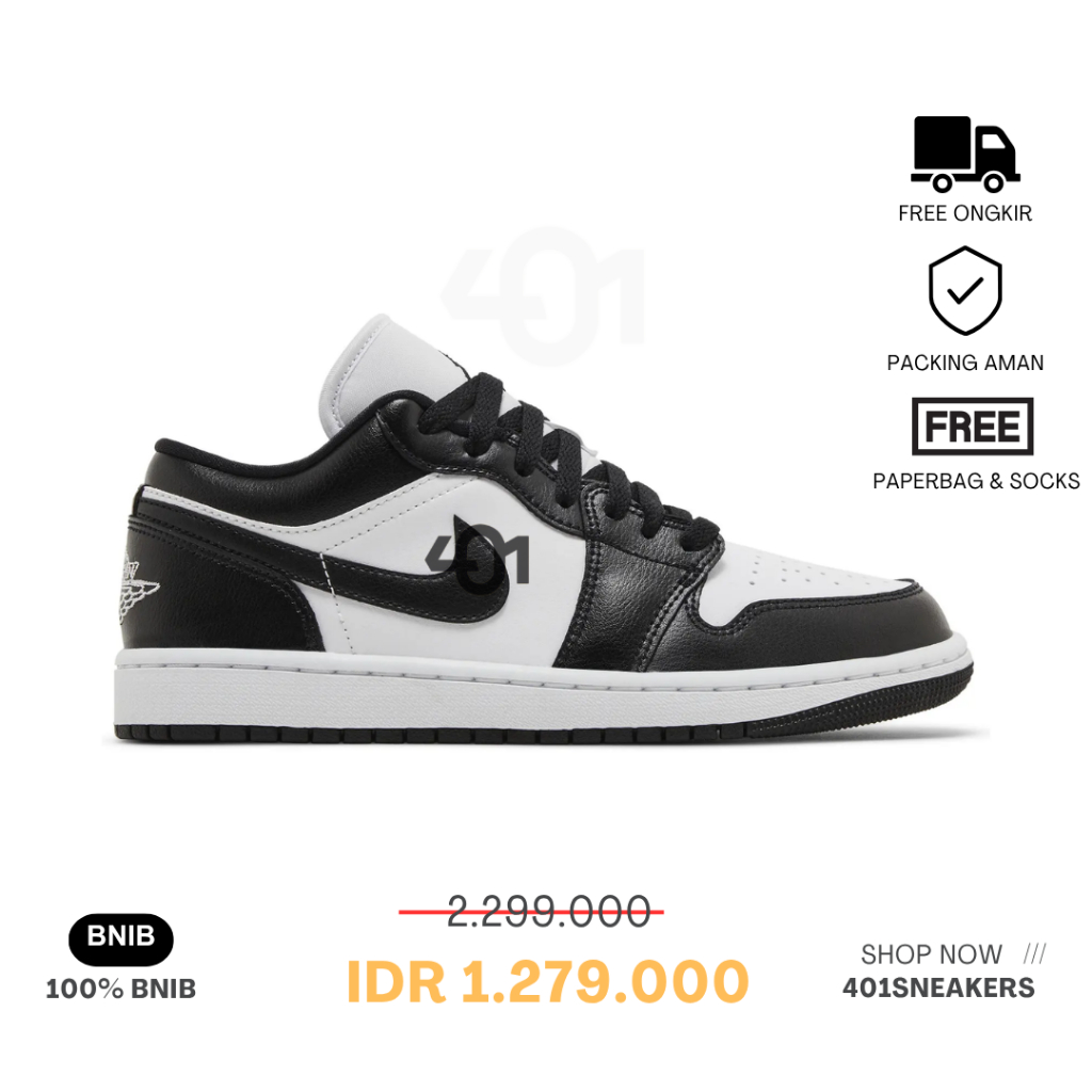 Sepatu Sneakers Nike Air Jordan 1 Low Black White Panda Authentic 100% BNIB