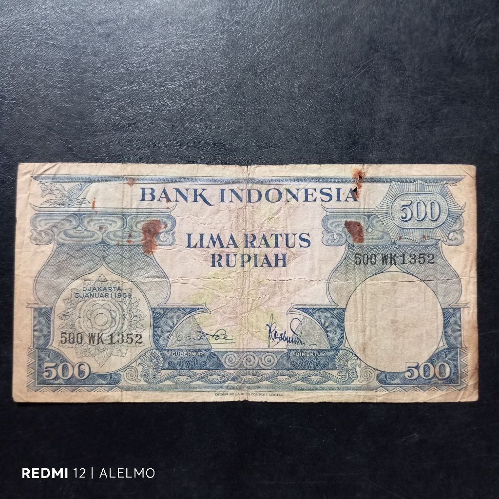 uang kertas 500 rupiah seri bunga tahun 1959 bekas jelek asli