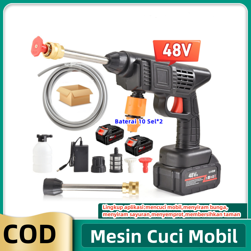 Mesin Cuci Mobil 48V Cordless High Pressure Portable Jet Cleaner Alat Cuci Motor AC Rumah COD