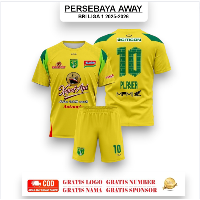 Jersey Persebaya Surabaya Premium  Free Custom Nama & Nomor | Dryfit Adem