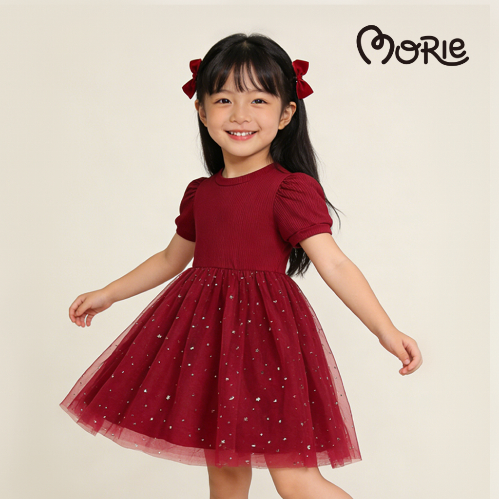 Morie souffle series maroon starlight | Gaun Pesta Anak Perempuan 1-8 Tahun Motif Bintang Glitter Me