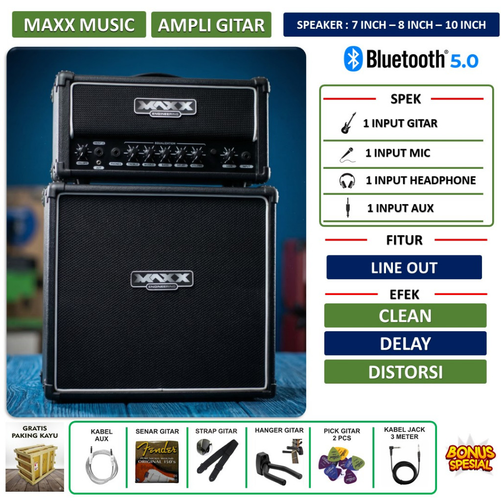 Ampli gitar & bass Original bass 7 inch 8 inch 10 Inch bluetooth 3 input head cabinet bisa untuk kar