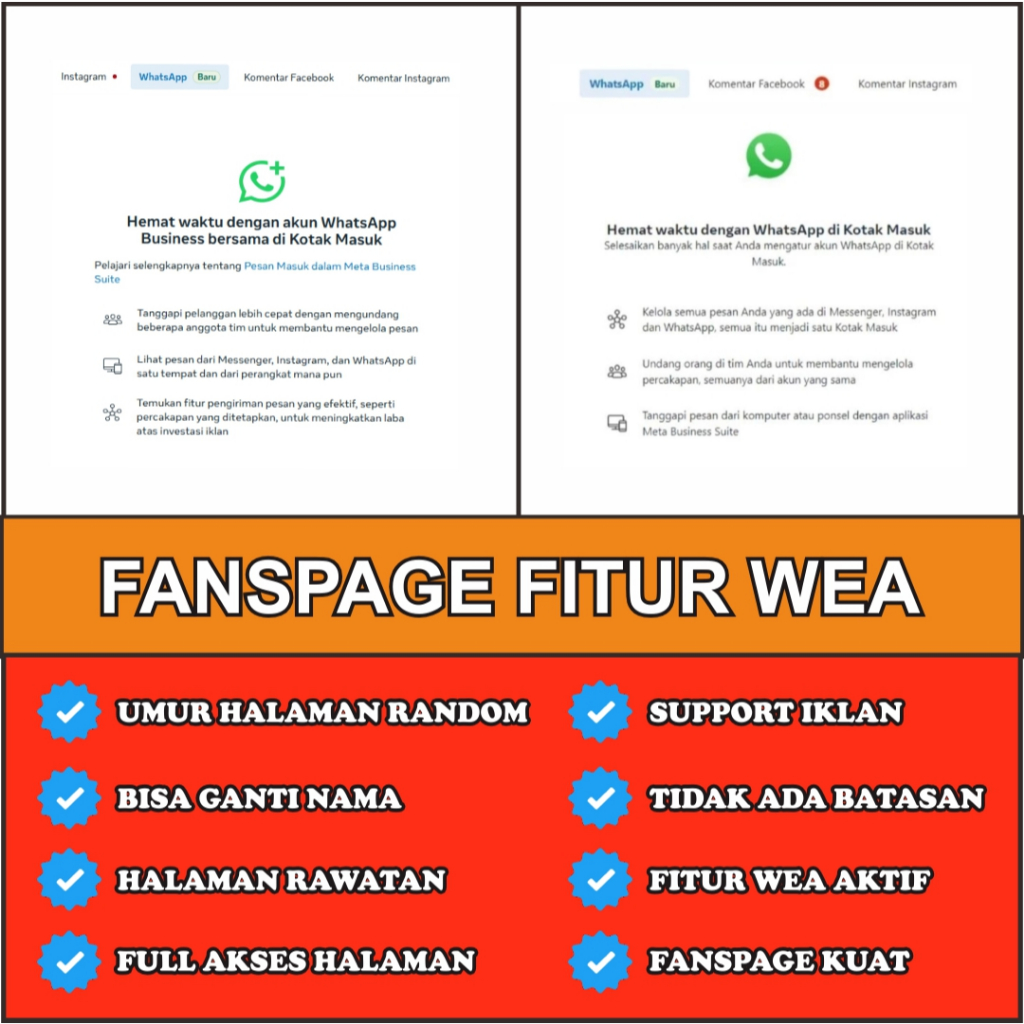 FP Fitur WEA | Fanspage Rawatan | Halaman FB Siap Pakai Support Semua Jenis FB