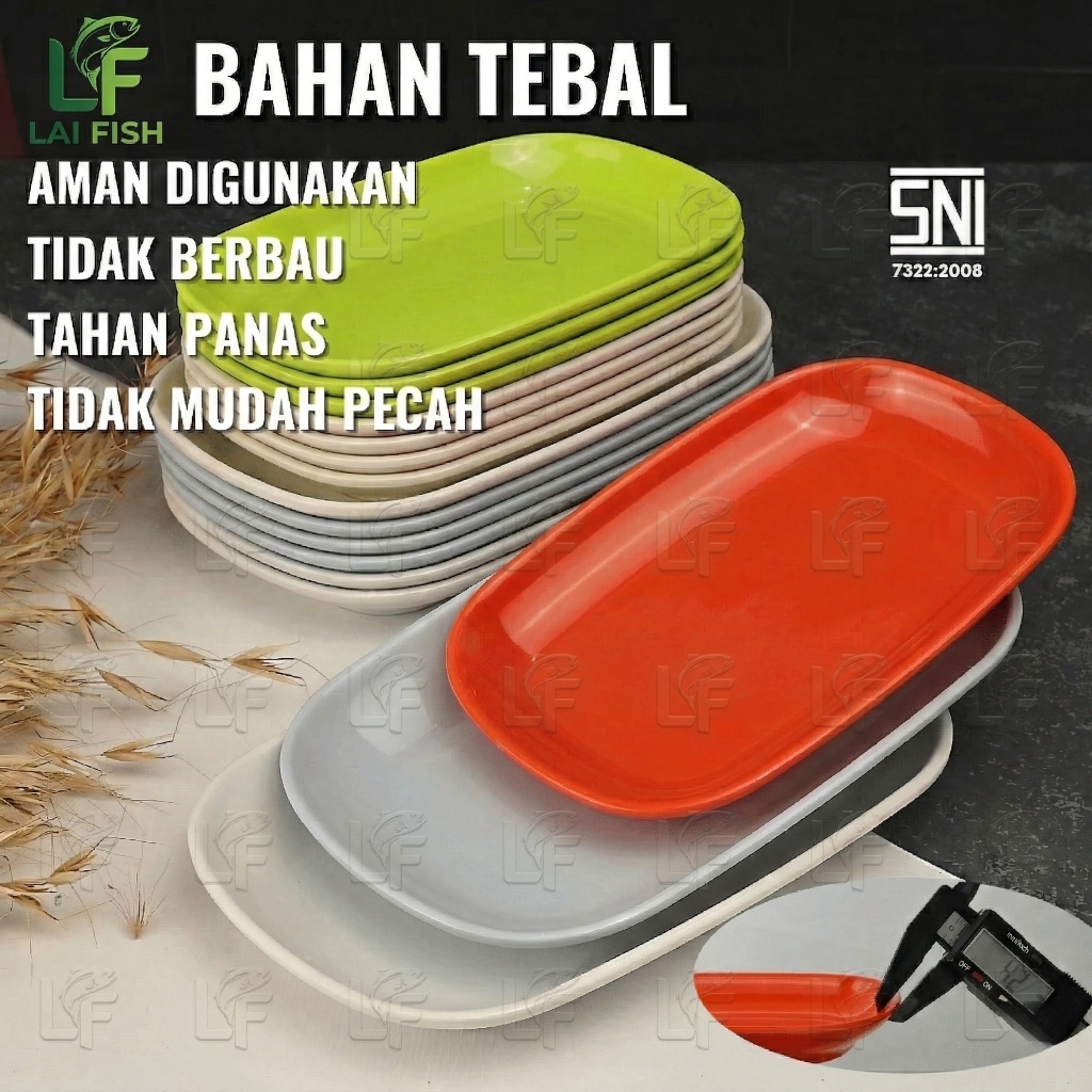 Piring Melamin Asli (Keramik Imitasi ) 6 PCS 1 LUSIN Tebal Persegi Panjang 9 Inch Saji Sushi Kue