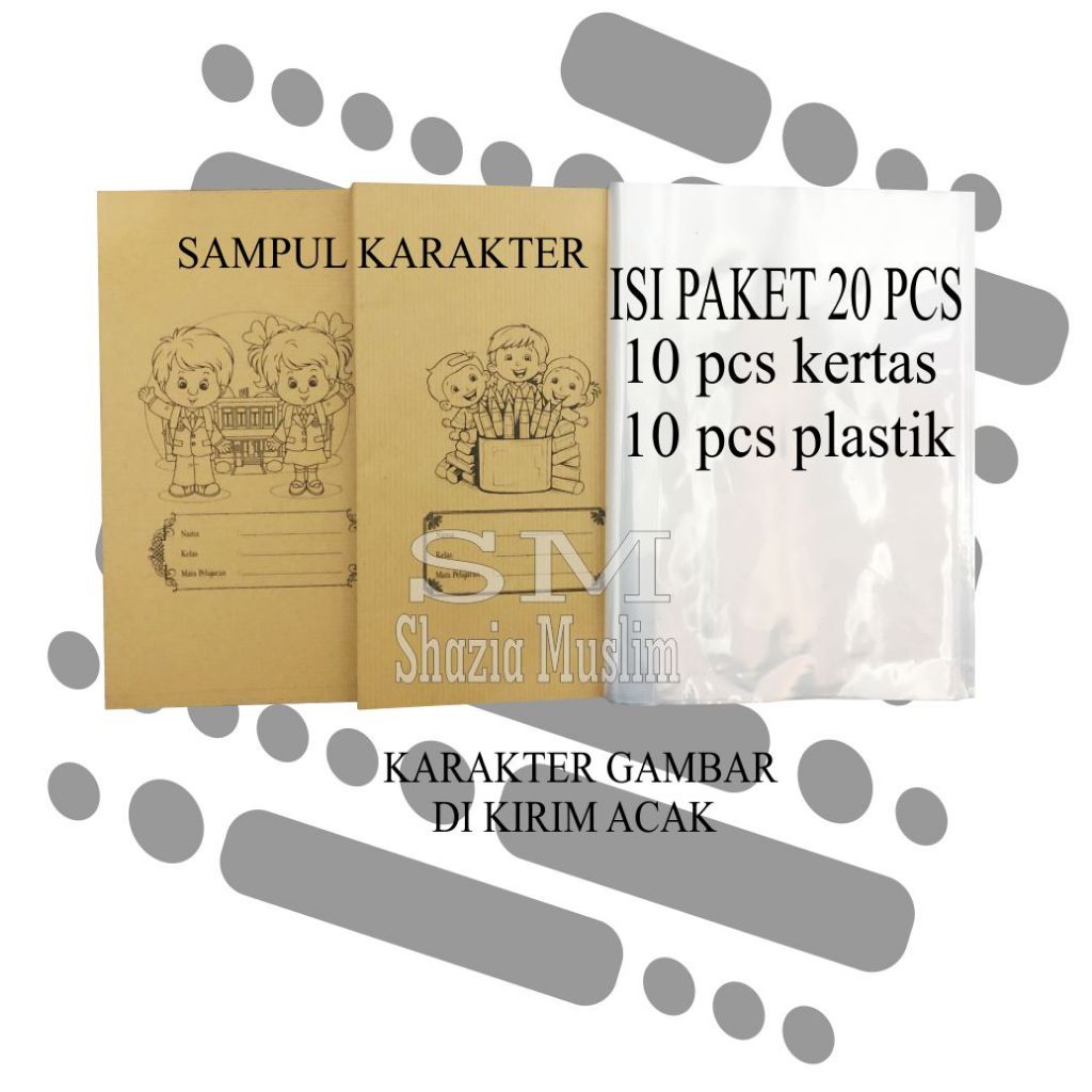 Sampul Buku Sekolah 20 PCS - Desain Karakter, Kertas dan Plastik, Ukuran Buku Sidu