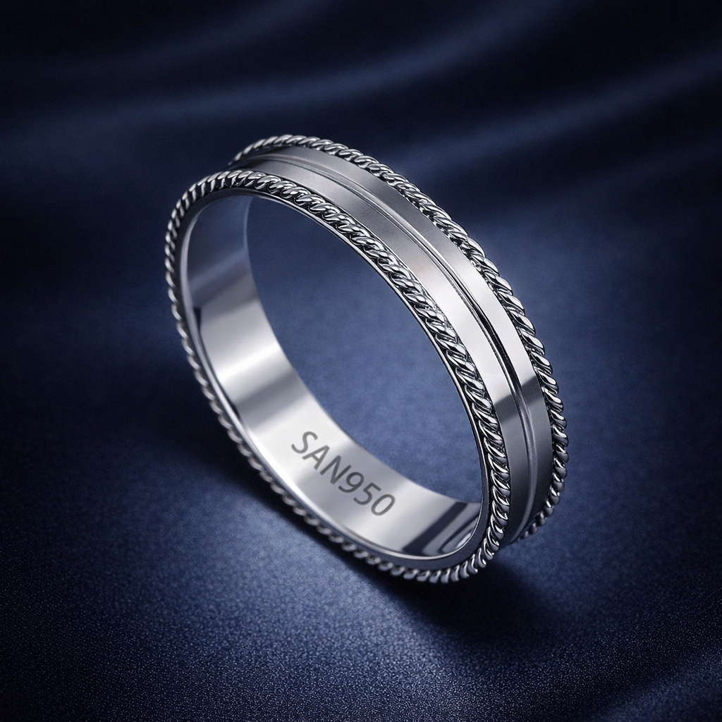 Cincin Ukiran Etnik Unik P177 - Perak Palladium Platinum | Ring Nikah Tunangan pria custom Handmade