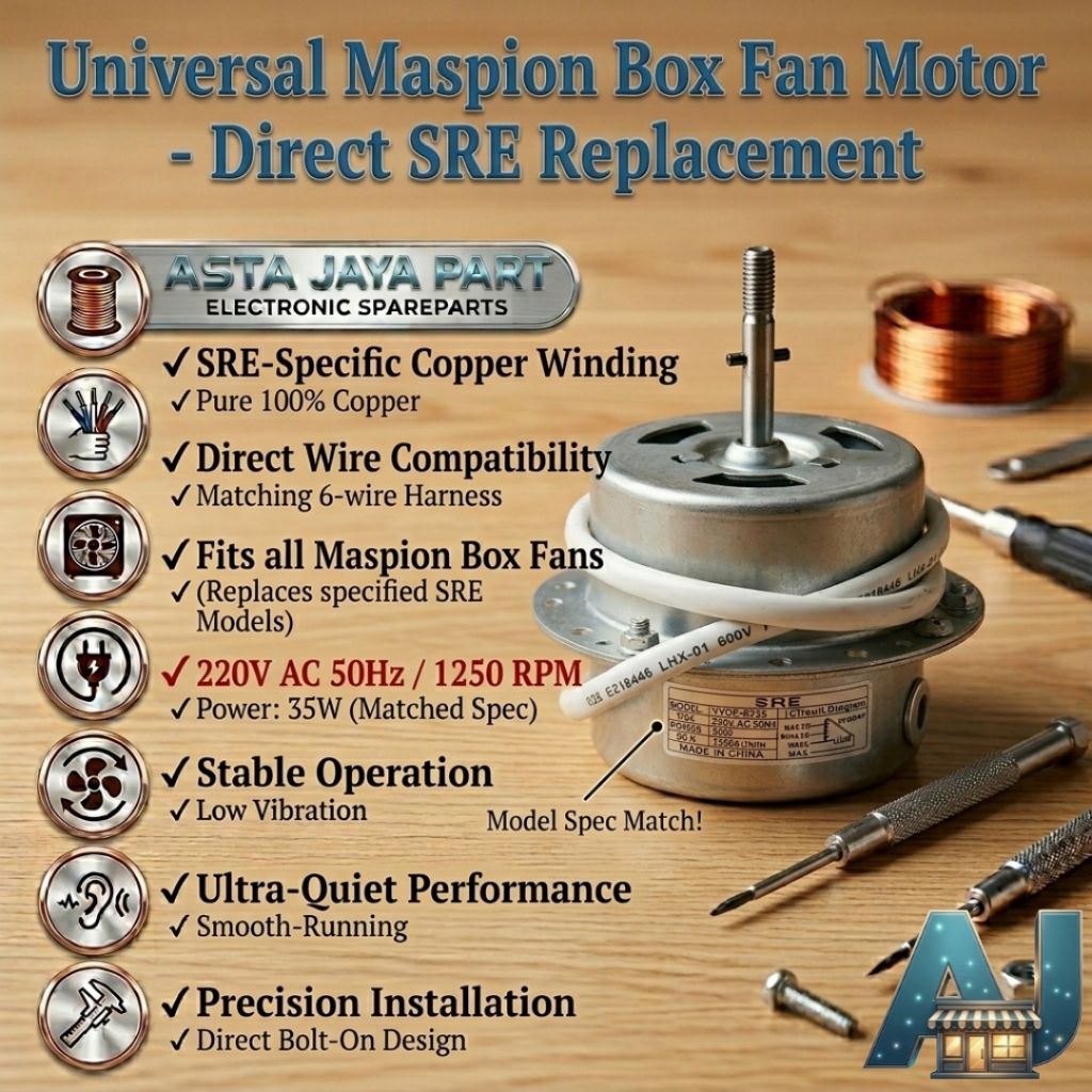 Dinamo Kipas Angin Box Fan Maspion TEMBAGA - Motor Kipas Kotak Maspion 6 Kabel - Sparepart Kipas Mas