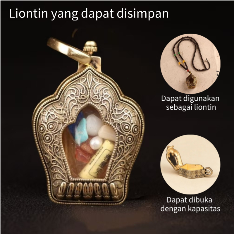 Liontin Kotak Gawu Kuningan Buatan Tangan Nepal Jimat Shrine Buddha Tibet Desain Bisa Dibuka Penyimp