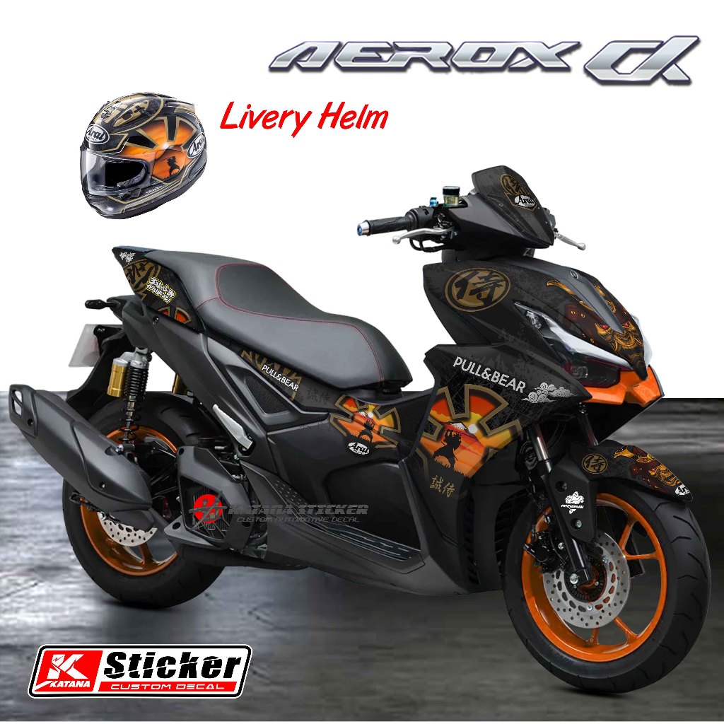 Sticker Decal Full Body Yamaha All New Aerox Alpa Aerox Turbo 2025 Motif Livery Helm Arai Samurai