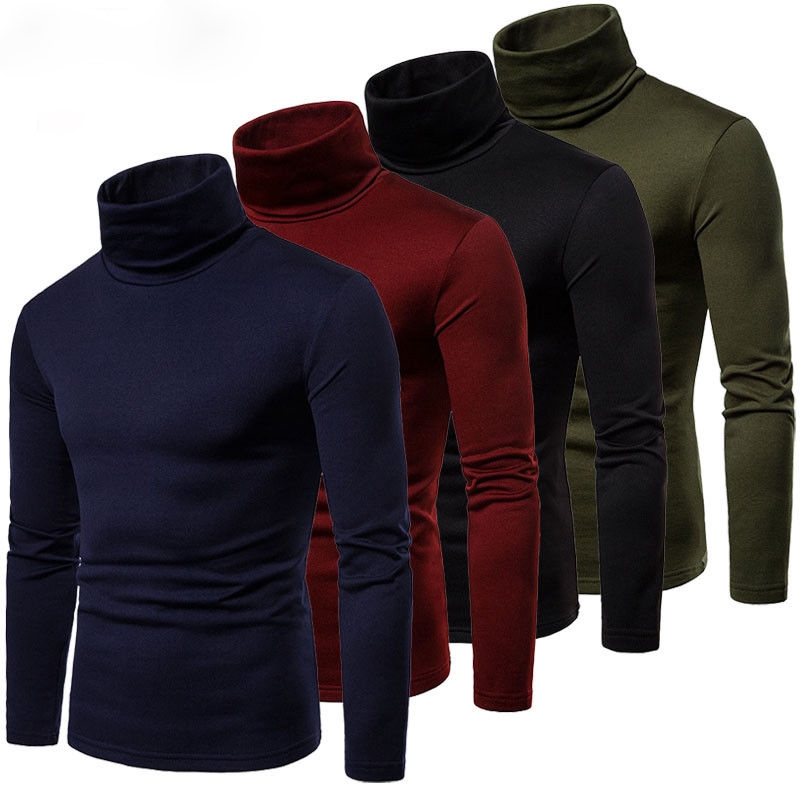 Kaos Turtleneck Pria Lengan Panjang Model Korea dengan Bahan Rib Premium