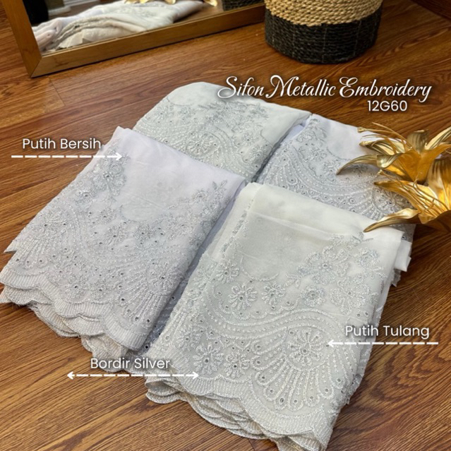 Bahan Kain Kebaya Bali Sifon Metallic Embroidery 12G60/ Uk 1,4 Mtr / Kebaya Bordir Terbaru