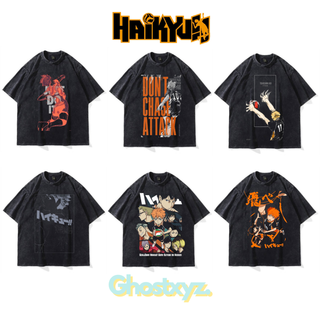 Ghostxyz T-Shirt Haikyu Wash Oversize Vintage Tee Baju Kaos