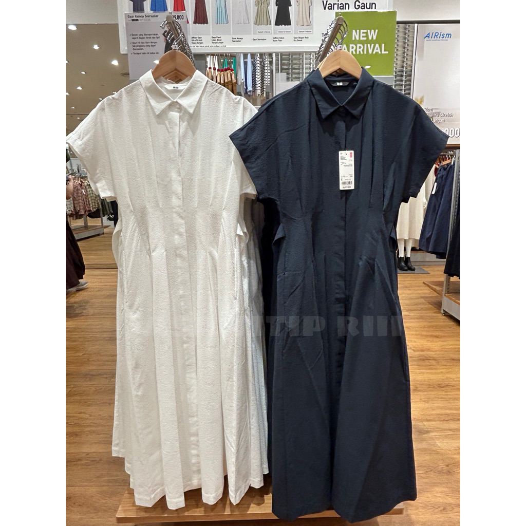 Gaun Kemeja Seersucker Lengan Pendek WOMEN UNIQLO