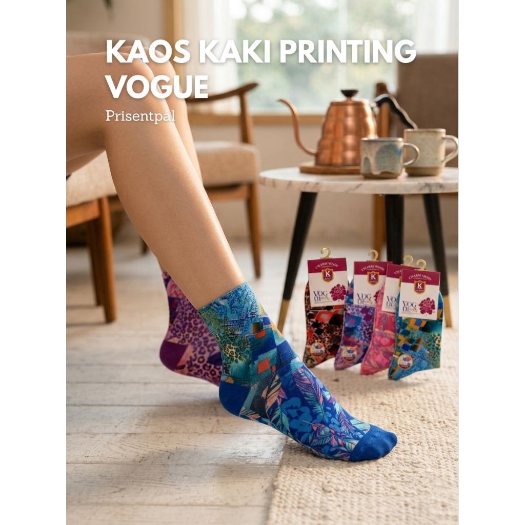 Kaos Kaki Wanita Import Motif Vogue Bahan Katun Lembut Kaos Kaki Mata Kaki Lucu - Kaos Kaki Printing