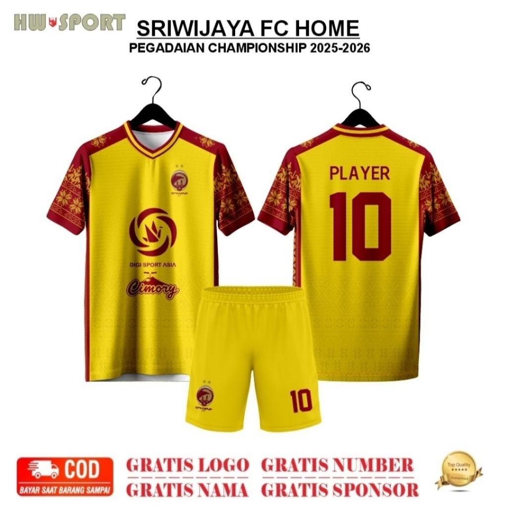 Baju Jersey SRIWIJAYA FC Home Terbaru 25-26 Free Costum Nama Dan Nomor Anak Dan Dewasa Full Printing