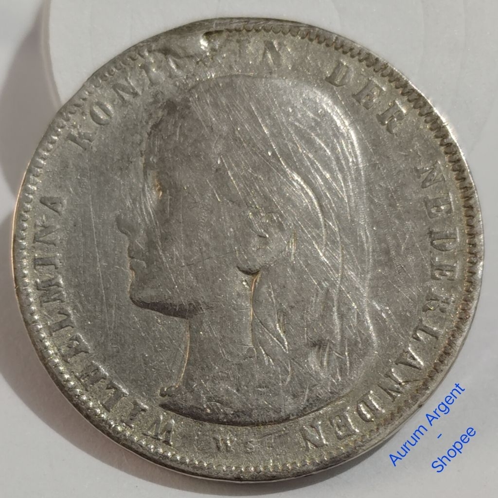 WILH1G-74.. 1 PC KOIN PERAK KUNO ASLI 1 GULDEN WILHELMINA TH 1892  -- SILVER COIN --