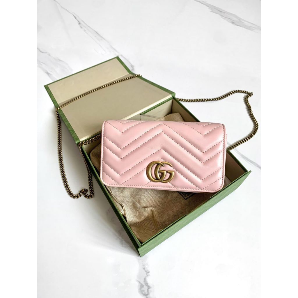 Gucci Wallet on Chain (WOC) Marmont Mini Flap Pink