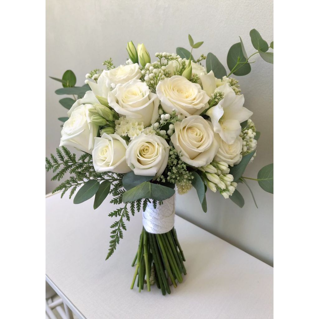 HAND BOUQUET WEDDING MAWAR PUTIH + FREE BUNGA JAS