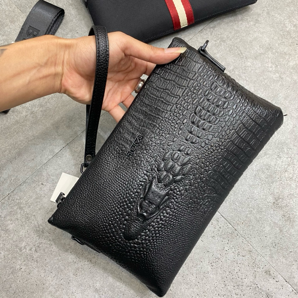 Clutch pria wanita kulit nylon bally