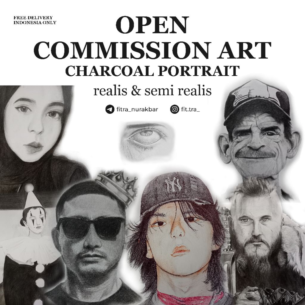 LUKISAN WAJAH REALIS/SEMI REALIS Pensil Charcoal Detail Portrait