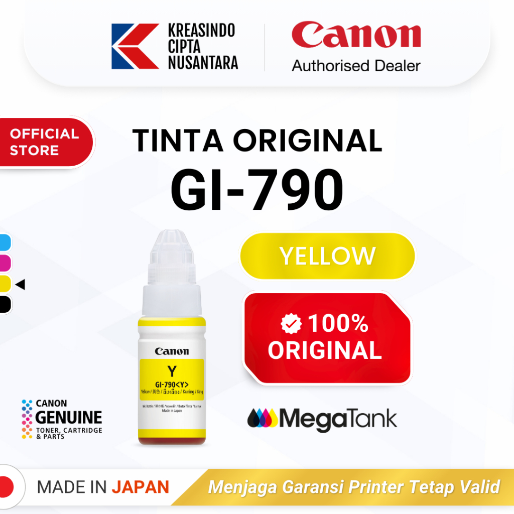 100% ORIGINAL Tinta Canon GI 790 Yellow - Printer G1010 G2010 G3010 G4010 - Tinta Asli