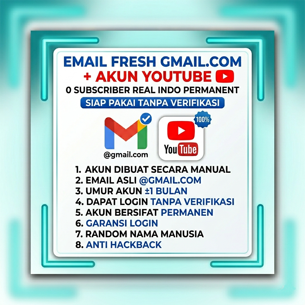 Email Fresh Gmail.com + Akun Youtube 0 Subscriber Real Indo Permanent Siap Pakai Tanpa Verifikasi