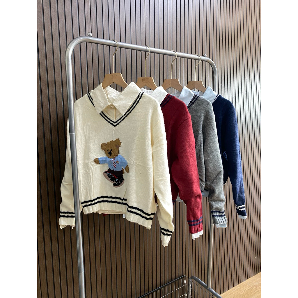 BEAR ATASAN KEMEJA VEST SWEATER RAJUT