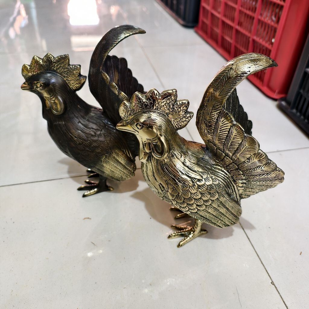 Patung Ayam Bahan Logam Kuningan Rooster Brass Statue Dekorasi