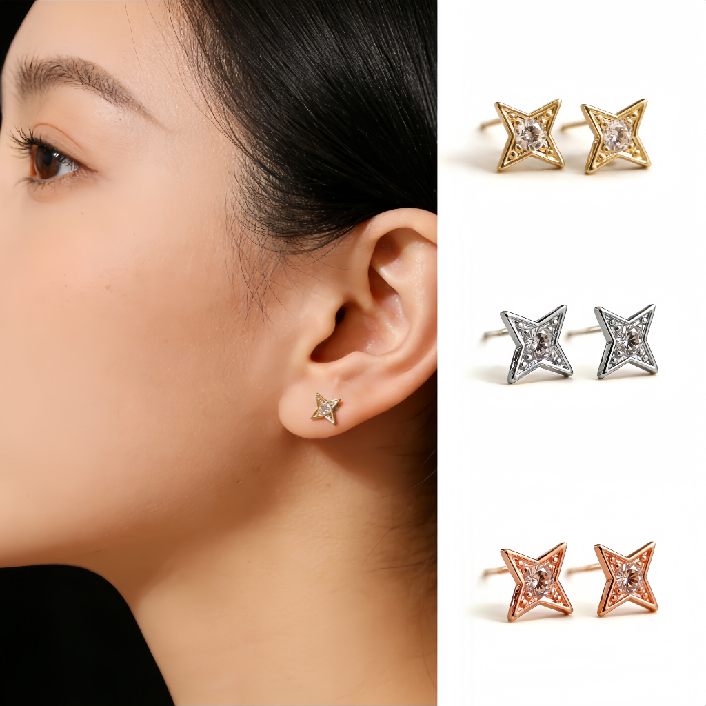 [ONLY JEWELRY]Anting Tusuk Bintang Permata Berlian Mini Titanium Anti Karat Vintage Kualitas Tinggi 