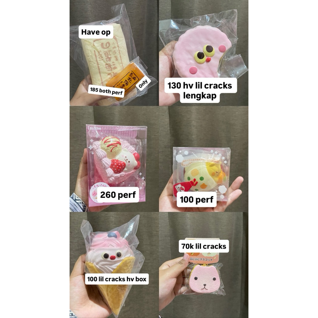 BACA DESKRIPSI wts squishy licensed ibloom, hello kitty donut, lisa snowman rainbow, ibloom crepes c