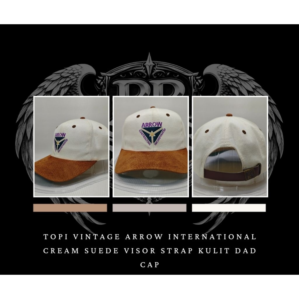 Topi Vintage Arrow International Cream Suede Visor Strap Kulit Dad Cap