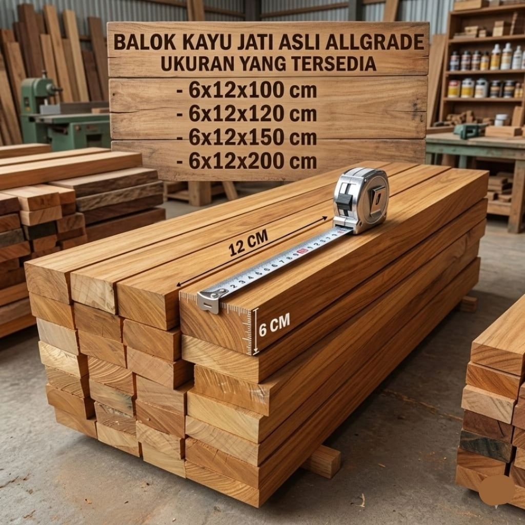 Balok Kayu Tebal 6 cm Jati Asli 6x12x100 cm Serut Halus - jatinggil -