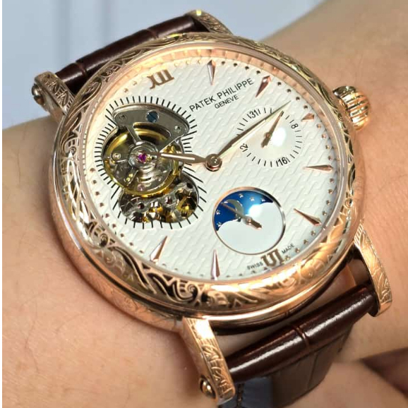 Patek Philippe Tatto Moonphase Skeleton Swiss Automatic Movement Dial Rose Gold