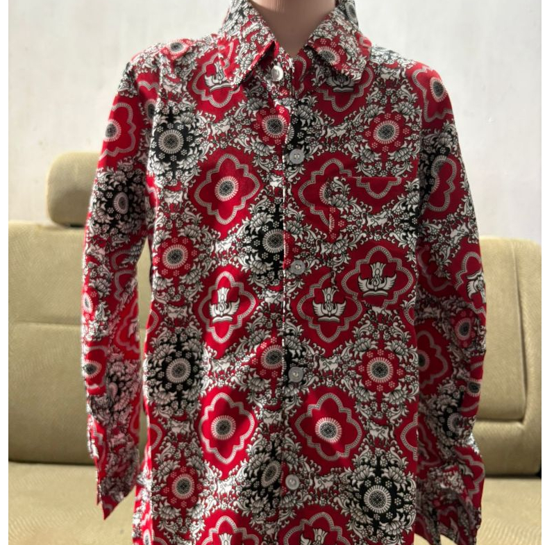 BAJU BATIK MERAH SEKOLAH SD LENGAN PANJANG SERAGAM NEGRI ( UNISEX ) KELAS 1-6 cod