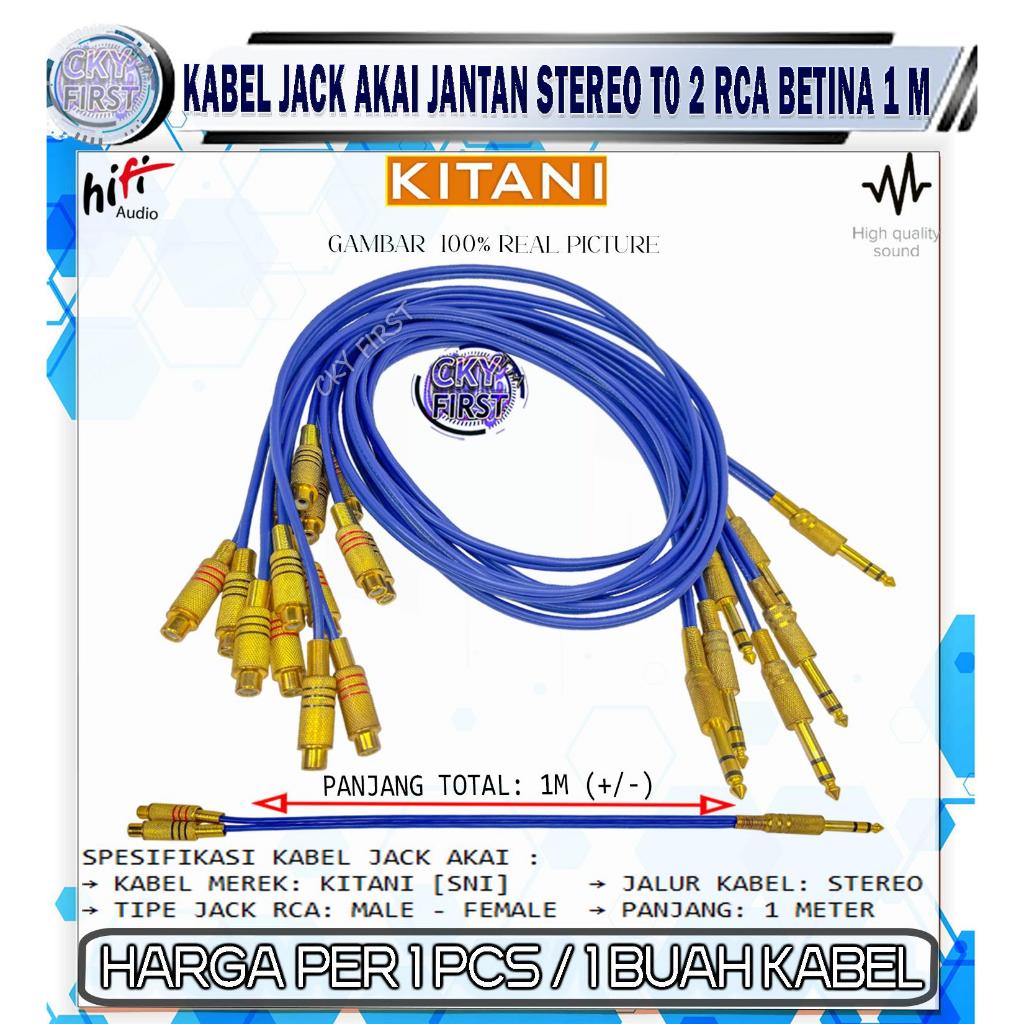 KABEL JACK AKAI TO 2 RCA STEREO JANTAN 1 METER BETINA KABEL KITANI JACK AKAI TO 2 RCA GOLD