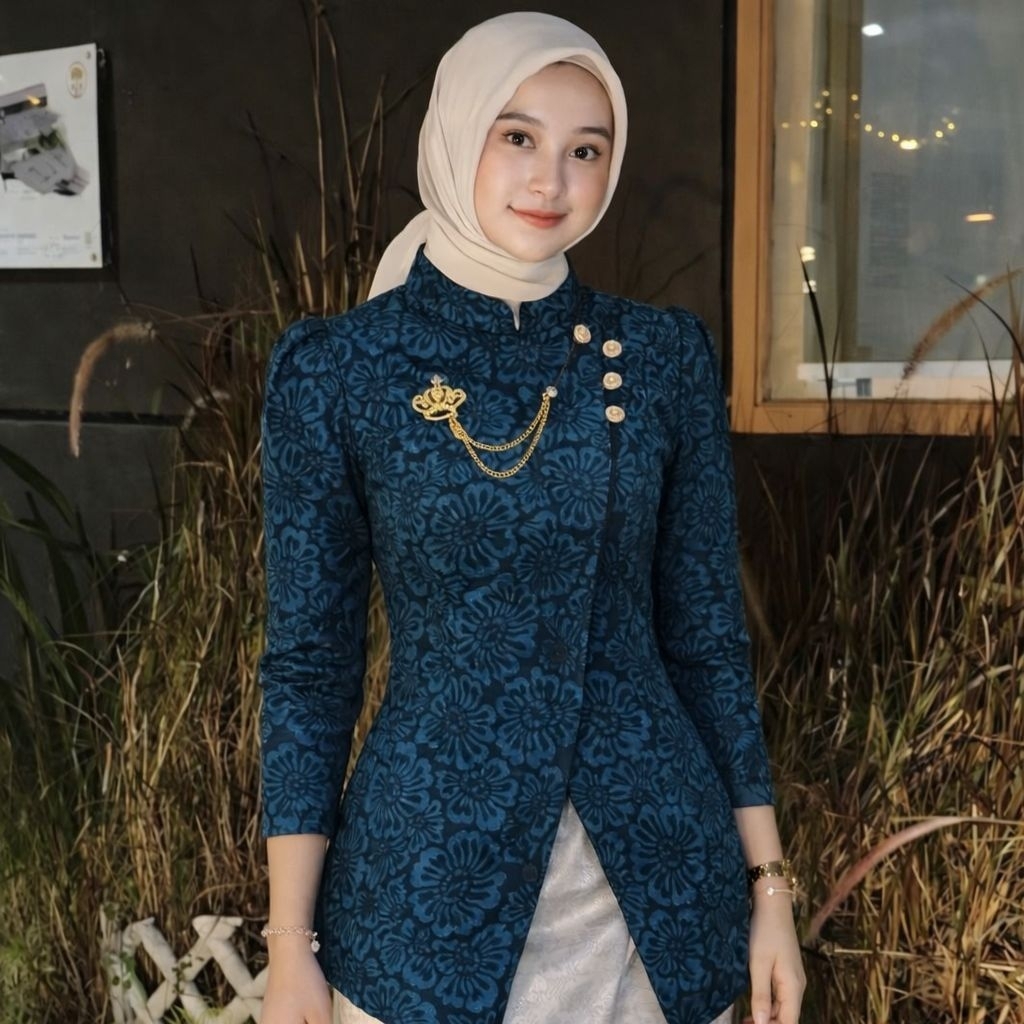 AGHITA KEBAYA | Kebaya Janggan Emerald Blue Atasan Kebaya wisuda Kebaya Bridesmaide Kondangan Pesta