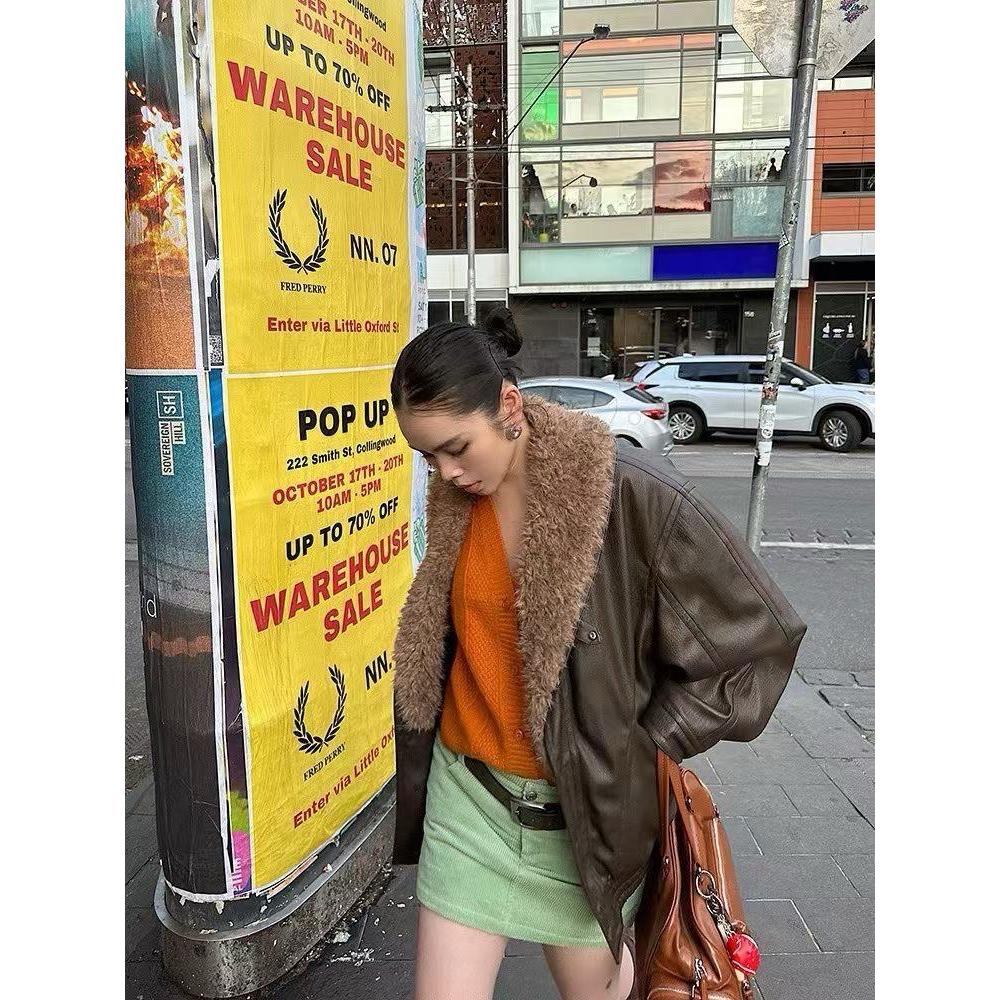 JAKET BELLA FUR  BROWN