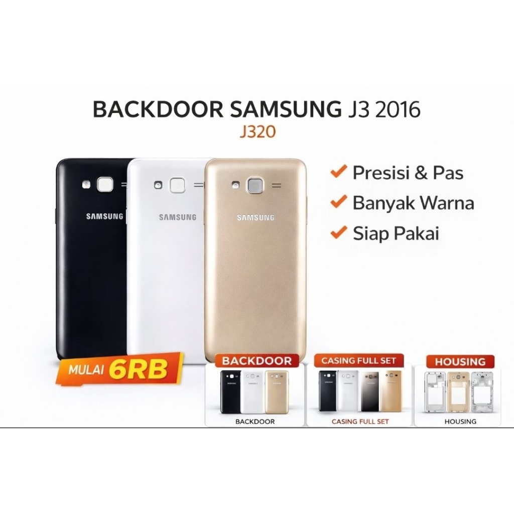 Backdoor Samsung J3 2016 J320 Casing Belakang Housing Full Set Tutup Baterai
