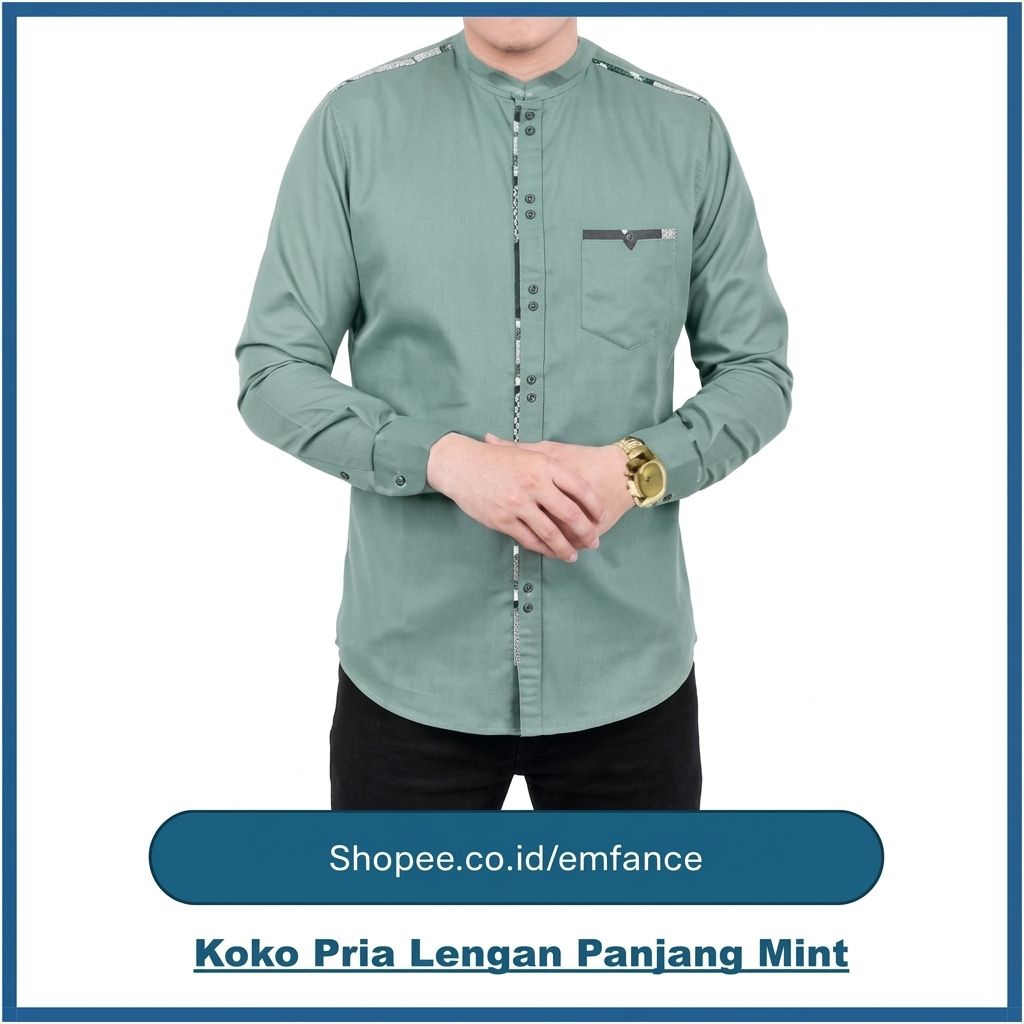 Baju Koko Sultan TOYOBO Premium Pria – Kemeja Muslim Qurta Elegan Warna Tosca, Mint & Sage | Adem, L