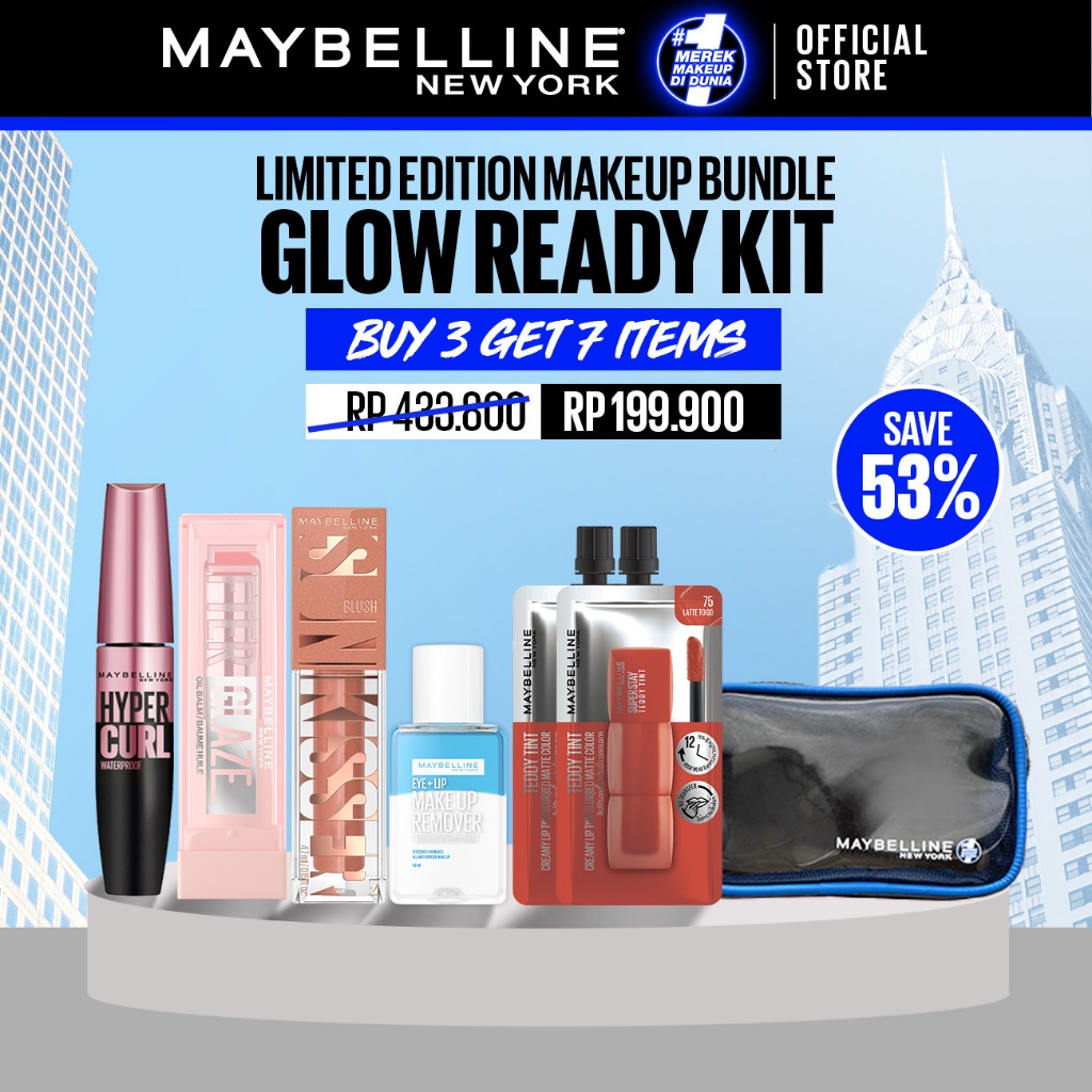 [BUY 3 GET 7] MAYBELLINE OFFICIAL - Glow-Ready Makeup Kit, Limited Edition Makeup Bundle Hypercurl S