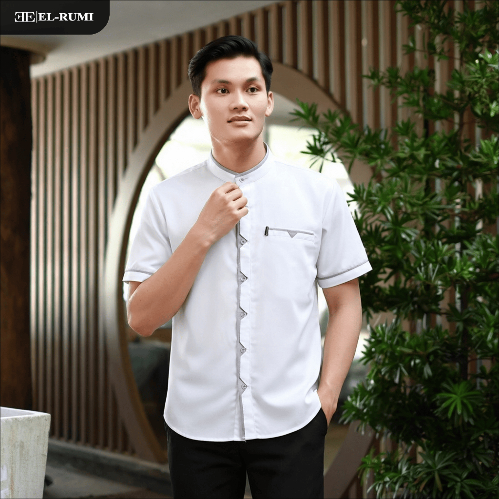 Koko Pria Elrumi Baju Koko Pria Lengan Pendek Putih Motif Shaka Bahan Katun Elrumi Lengan Pendek Mot