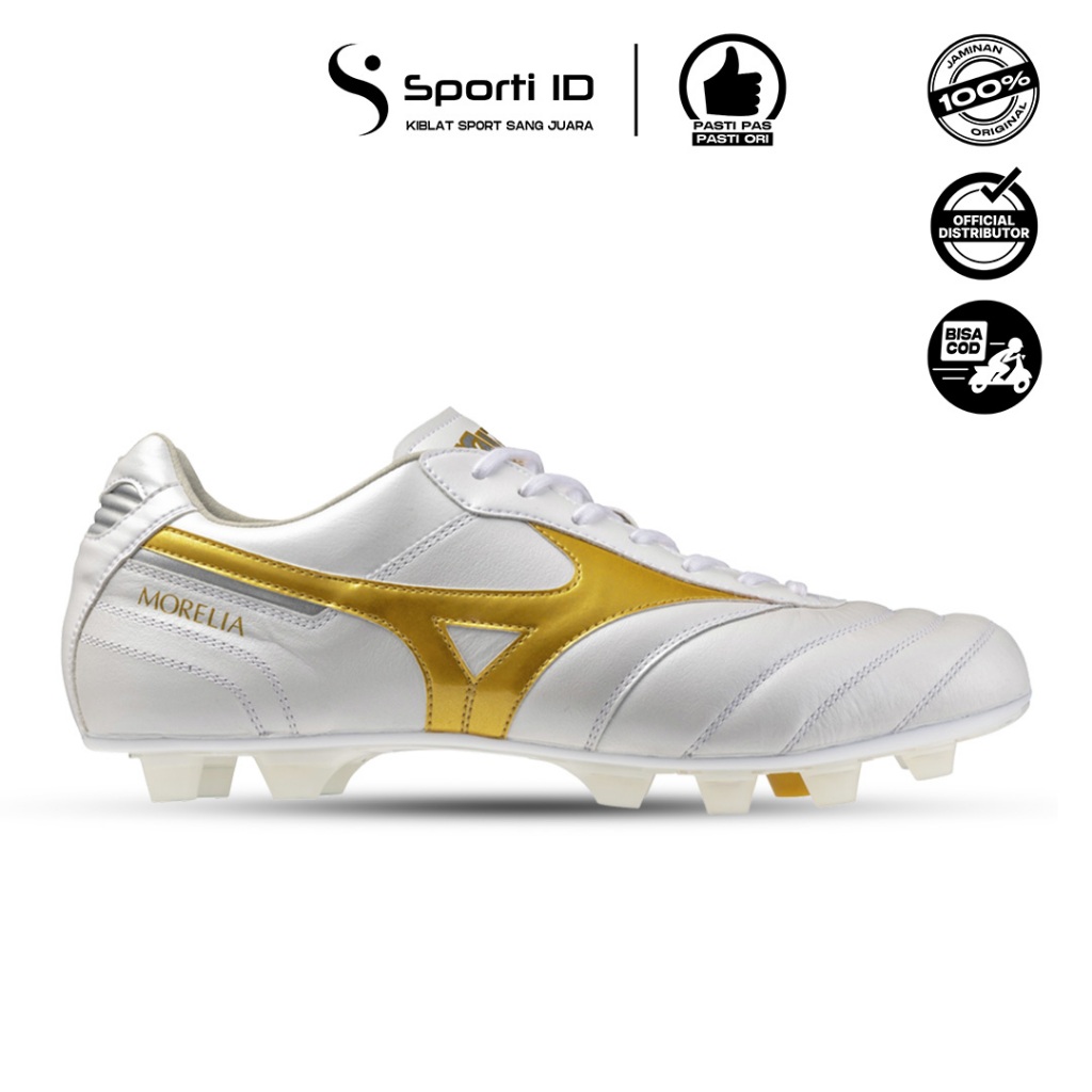 Sepatu Bola Mizuno Morelia II Elite FG - White Football Gold P1GA260450 Original