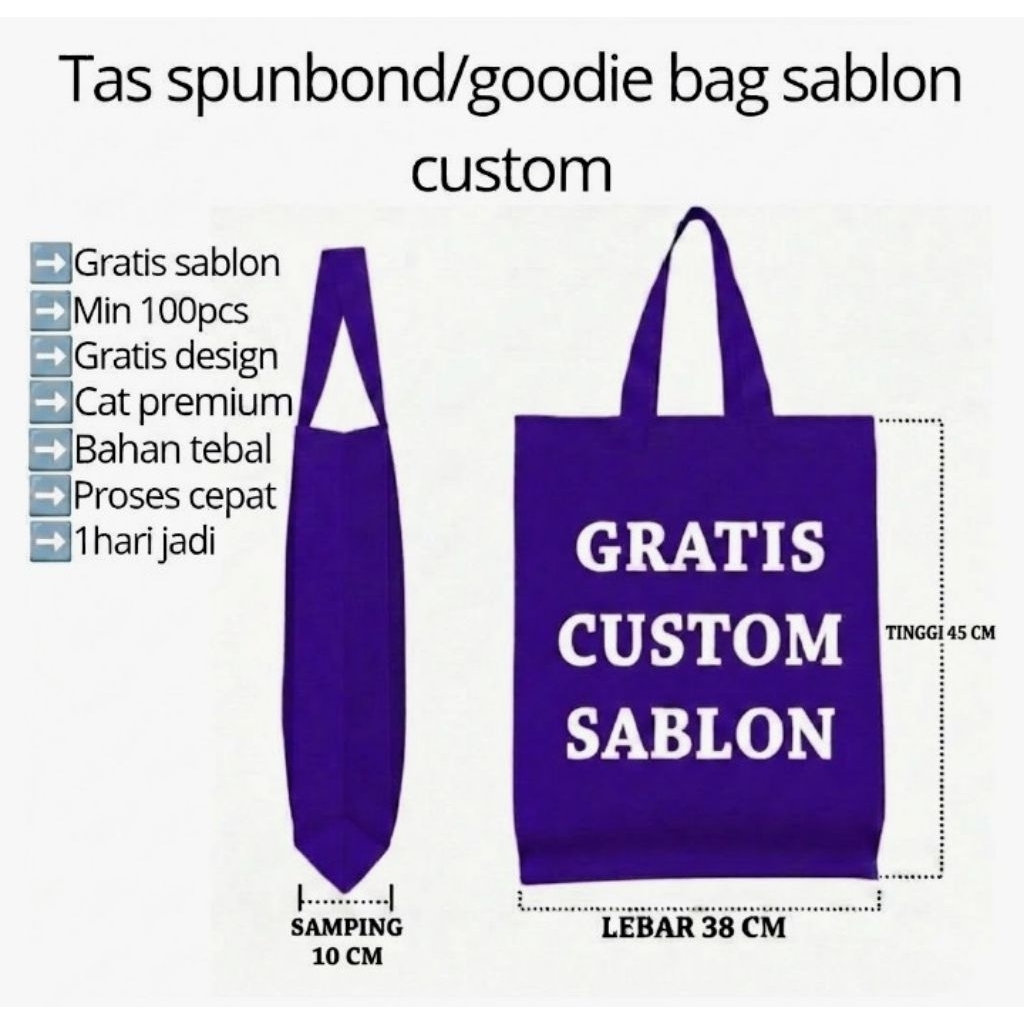 tas kain tas spunbond sablon custom ukuran 38x45x10 tas souvenir tas belanja tas hajatan
