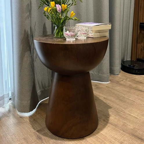 Side Table Bundar - Stool Bundar Kayu Solid - Meja Kecil Unik