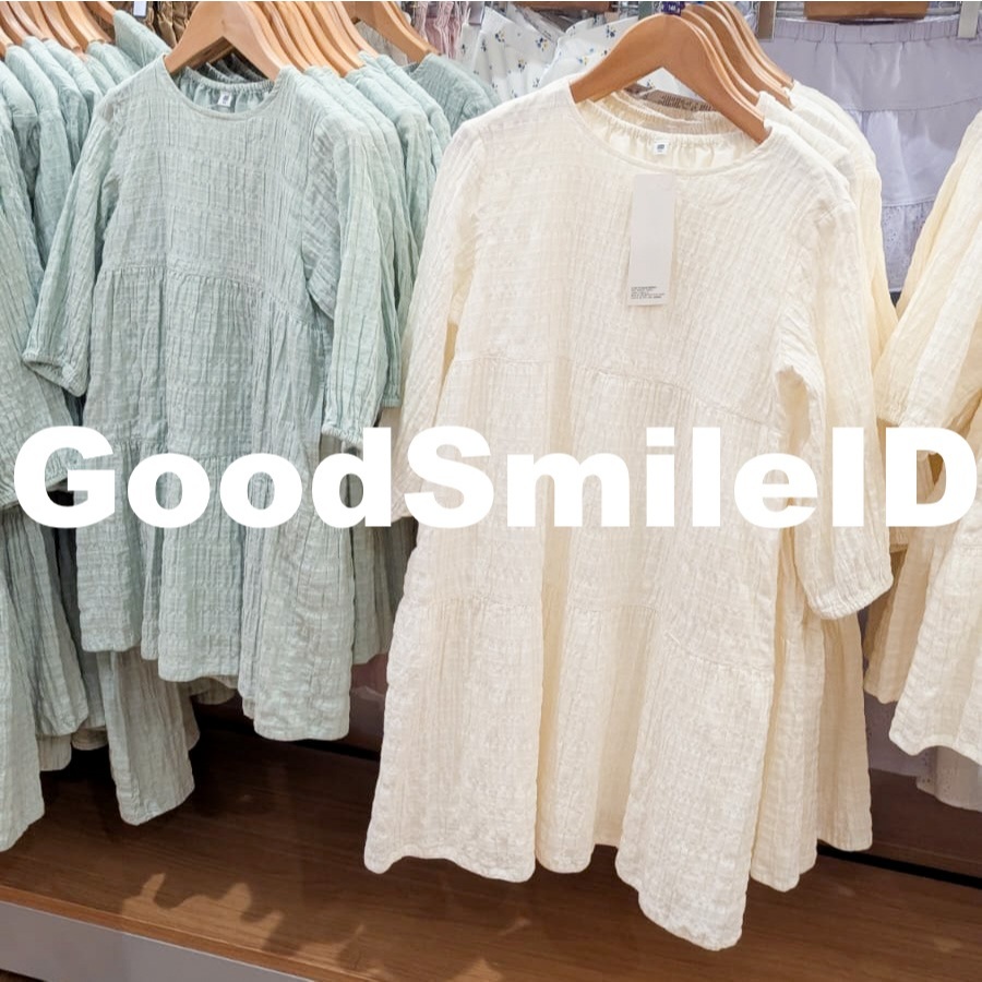 NEW GIRLS Gaun Gather Kerut Lengan 3/4 Shirring Dress Long Sleeve KIDS Anak Perempuan Remaja Wanita 