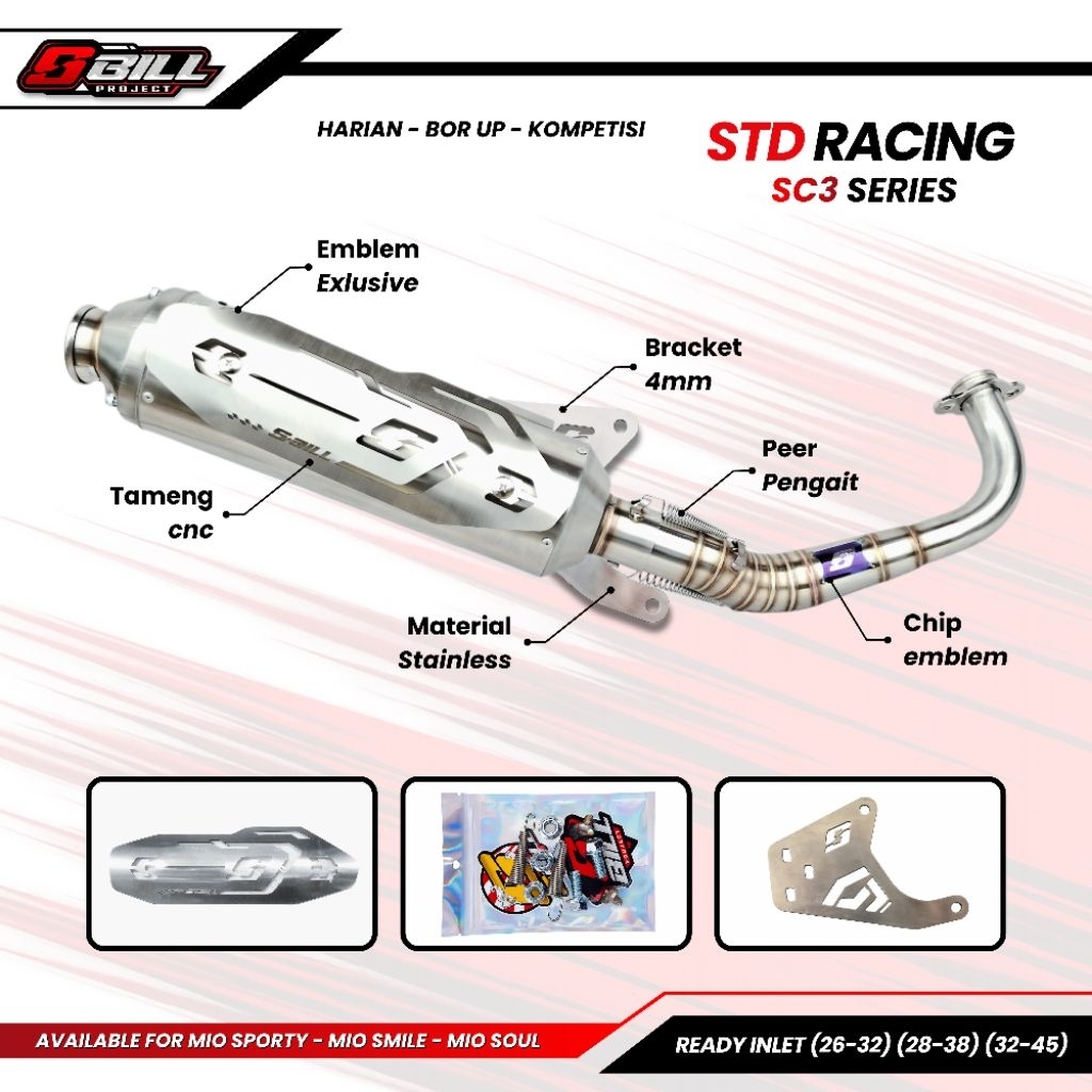 SC Series Knalpot Standar Racing Original Sbill Project (Titan Series) Type Motor Mio Sporty Mio Sou
