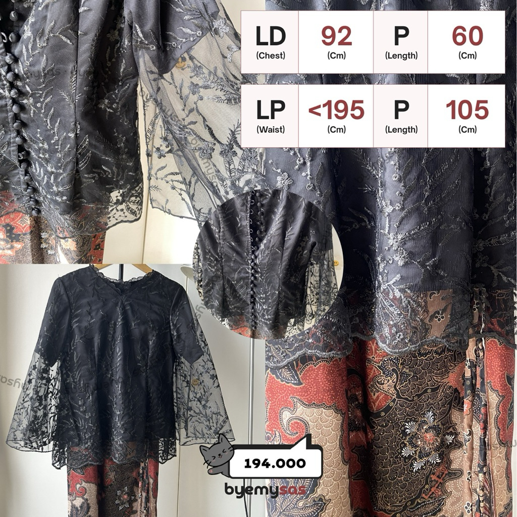 [SET] Kebaya Modern Cape Blazer Brokat Hitam (Top) + Kain Rok Batik Terracotta (Bottom)