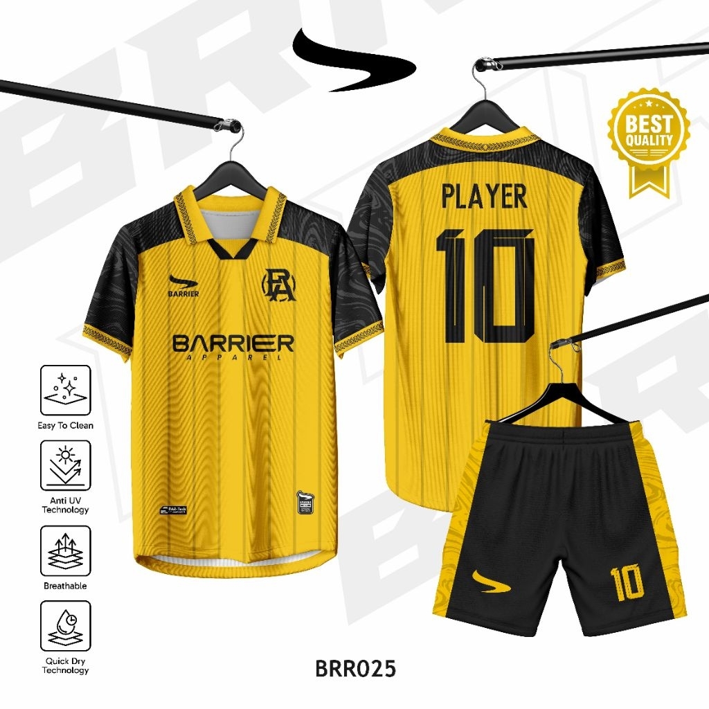 Jersey Custom Full Print Anti UV // Sepakbola // Futsal // Jersey Kuning Hitam